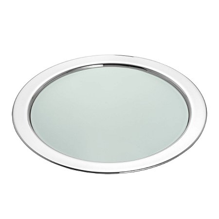 BANDEJA DE AÇO INOX C/VIDRO BRANCO GARÇOM 36CM