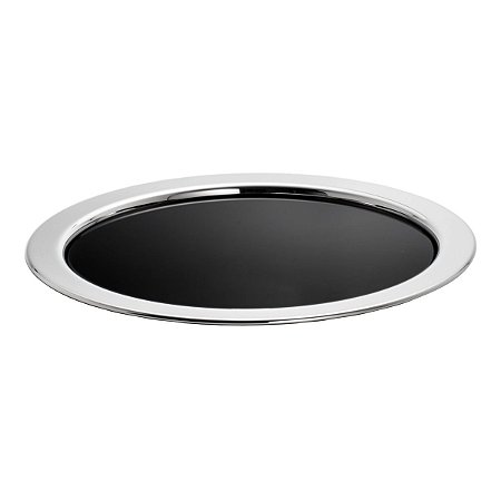 BANDEJA DE AÇO INOX C/VIDRO PRETO GARÇOM 36CM