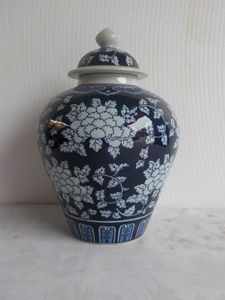 POTICHE DECORATIVO PORCELANA AZUL/BRANCO 23x34cm
