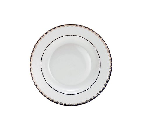JG 6 PRATOS FUNDO DE PORCELANA BONE CHINA BLUE GOLD