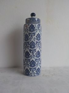POTICHE DECORATIVO PORCELANA AZUL/BRANCO 11x39cm