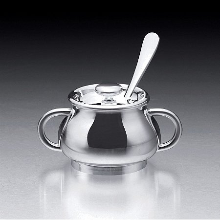 MINI AÇUCAREIRO DE PRATA C/COLHER ELEGANCE 10X5,5CM