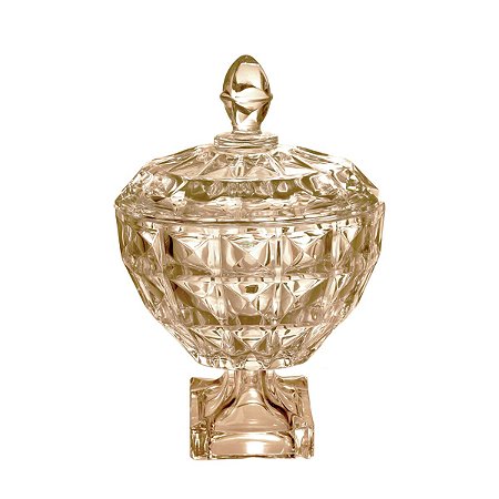 BOMBONIERE DE CRISTAL C/PÉ E TAMPA DIAMANT AMBAR 11,5X14CM