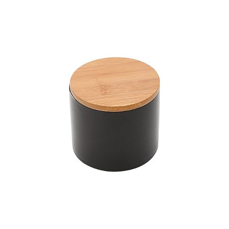 POTE DE PORCELANA C/TAMPA DE MADEIRA BAMBOO PRETO 450ML