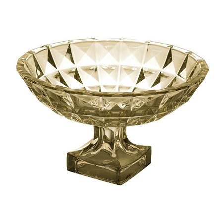 FRUTEIRA DE CRISTAL C/PÉ DIAMANT ÂMBAR 32X19CM