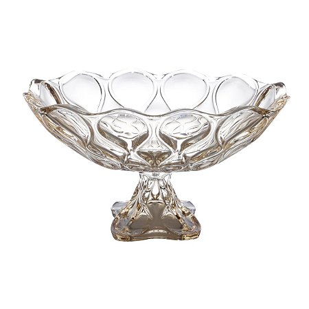 FRUTEIRA DE CRISTAL DE CHUMBO C/PÉ BLOB AMBAR 17X23X21,5CM