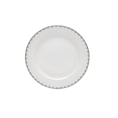 JG 6 PRATOS RASOS PORCELANA BONE CHINA MINSK PRATEADO 26,5CM