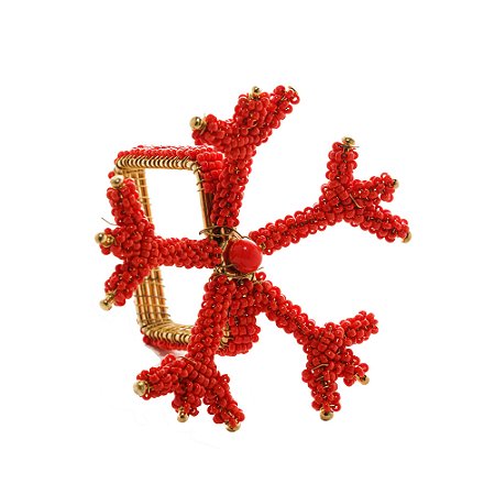 CJ 4 ANÉIS P/GUARDANAPOS METAL QUADRADO CORAL 8x6cm