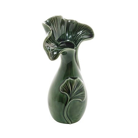 VASO DECORATIVO PORCELANA LEAF VERDE 11x8x20cm