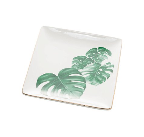 CJ 2 MINI CENTROS MESA DECORATIVO PORCELANA LEAF 12x12x2cm