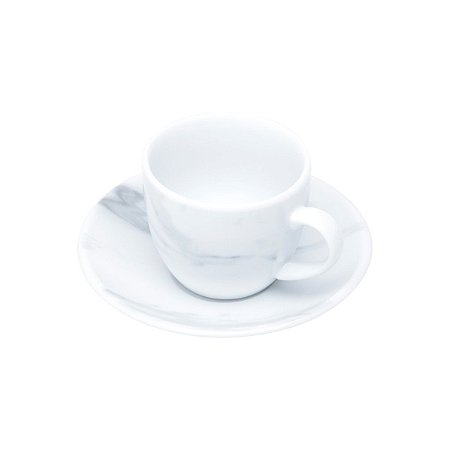 CJ 6 XÍCARAS DE CAFÉ C/PÍRES DE PORCELANA MARBLE 90ML