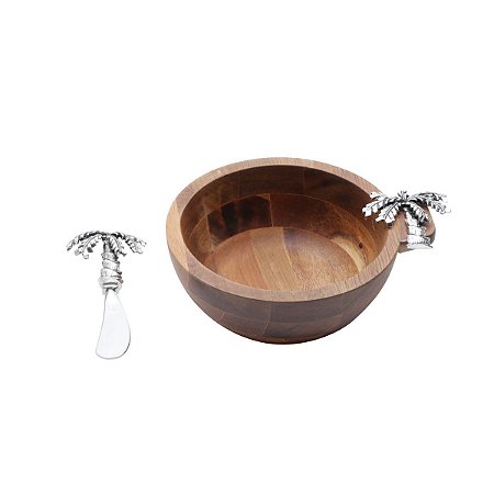 CJ BOWL DE MADEIRA E ESPÁTULA PALMEIRA 14,5X6CM