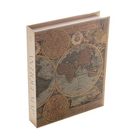 CAIXA LIVRO PAPEL RÍGIDO MAPA ANTIGO COLOR 30x24x5cm