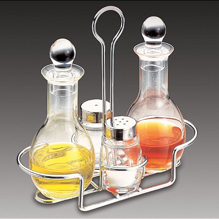 JG 4PC GALHETEIRO DE VIDRO DE PRATA ARAMADO