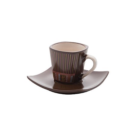 CJ. 6 XÍCARAS E PÍRES DE PORCELANA STRIPES 90ML