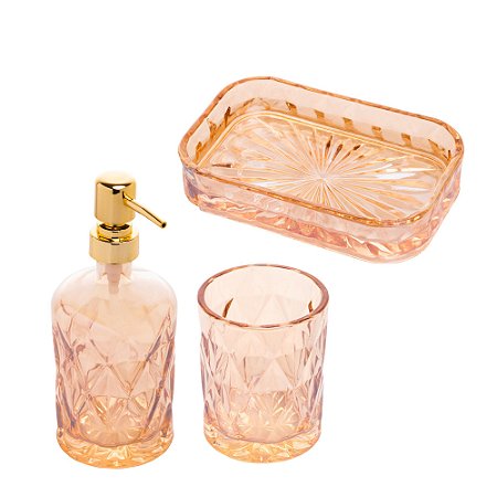 CJ 3PC VIDRO P/BANHEIRO DIAMOND ÂMBAR