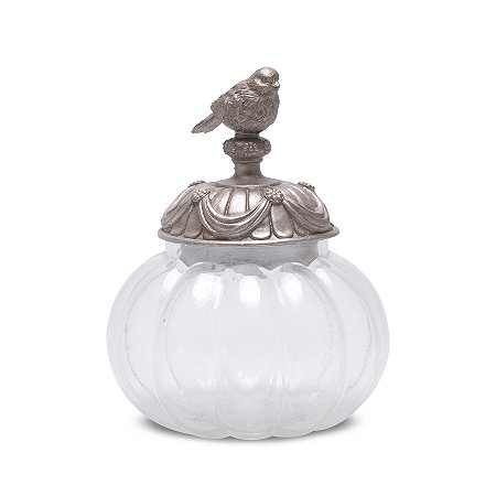 POTICHE DECORATIVO VIDRO C/TAMPA RESINA 15x15x22cm