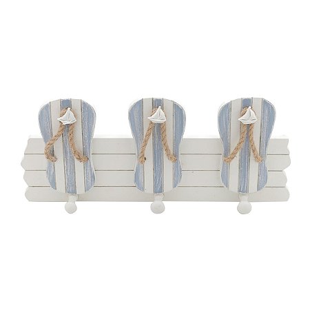 GANCHO TRIPLO MADEIRA EM FORMA CHINELO DE PRAIA 28X9,5X9,5cm