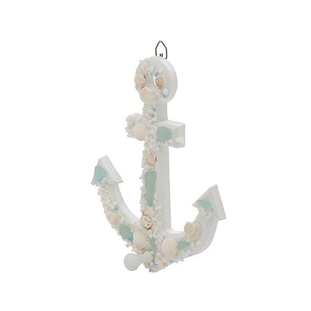 ÂNCORA DE MADEIRA DECORATIVA ADORNADO CONCHA 22,5X17,5X4,5cm