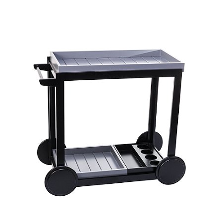 CARRINHO MADEIRA P/BAR C/BANDEJAS PRETO/CINZA 100x50x90cm