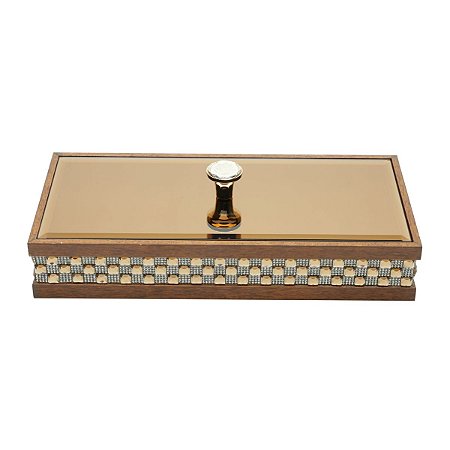 CAIXA DE MADEIRA C/TAMPA DE VIDRO BISOTÊ DIAMOND MARRON 34X16X6CM