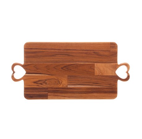 BANDEJA MADEIRA TECA C/ALÇA CORAÇÃO 47x23x2cm