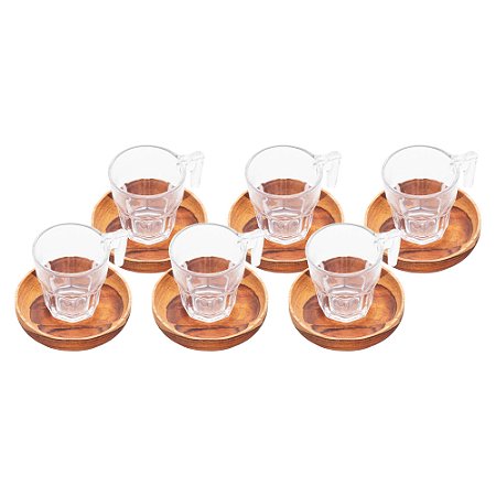 CJ 6 XÍCARAS CAFÉ C/PIRES MADEIRA TECA 75ml