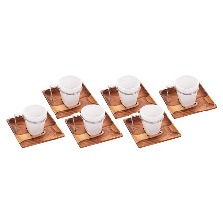 CJ 6 XÍCARAS CAFÉ C/PIRES MADEIRA TECA 75ml