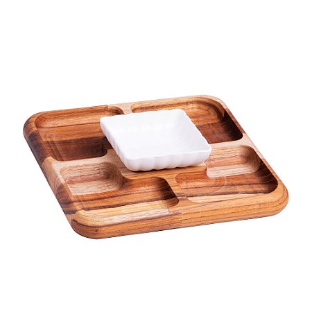 PETISQUEIRA MADEIRA TECA C/BOWL PORCELANA QUADRADA 20x20x4cm