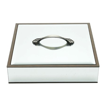 CAIXA DE MADEIRA C/ESPELHO BISOTÊ PRATEADO 26X6cm