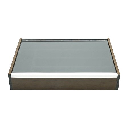 ORGANIZADOR DE MADEIRA P/TALHERES C/TAMPA DE VIDRO 36X26X6cm
