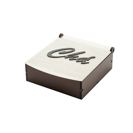 CAIXA CHÁ MADEIRA TAMPA ACRÍLICO 4 DIV MÁRMORE 18,5X22X7,5CM