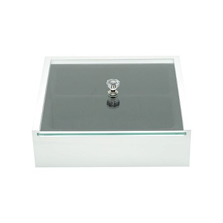 CAIXA P/ÓCULOS DE MADEIRA 2 DIVISÓRIAS BRANCO 20,5X19,5X8cm