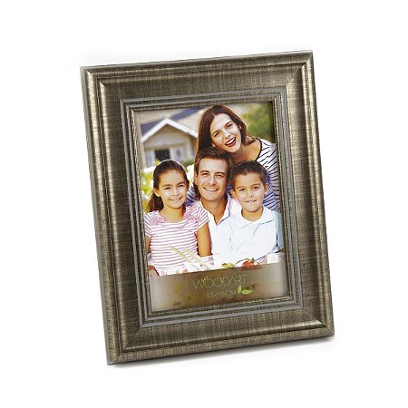 PORTA-RETRATO DE MADEIRA FRISO PRATEADO E CINZA 20x25cm