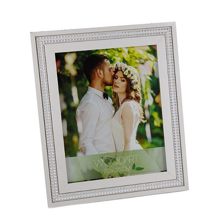 PORTA-RETRATO DE MADEIRA STRASS BRANCO 13x18cm