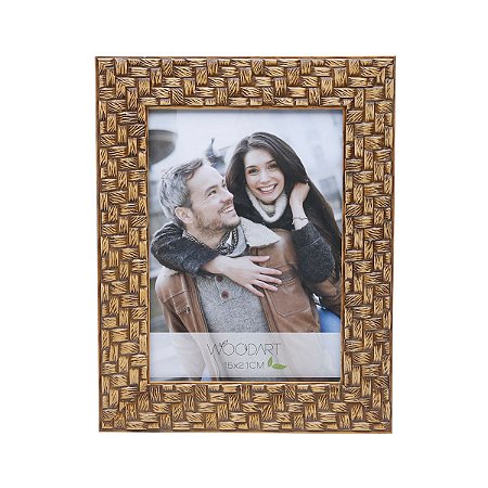PORTA-RETRATO DE MADEIRA TRANÇADO MARROM 13x18cm
