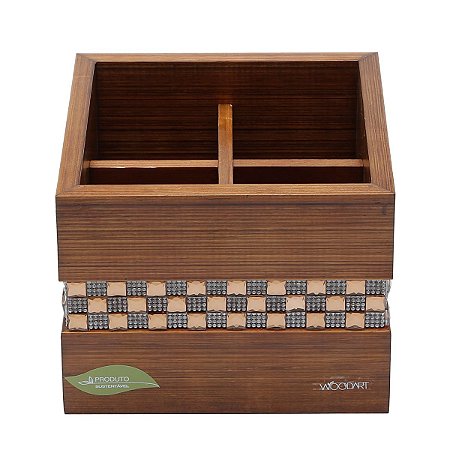 PORTA TALHER DE MADEIRA DIAMOND MARROM 17X17X13cm