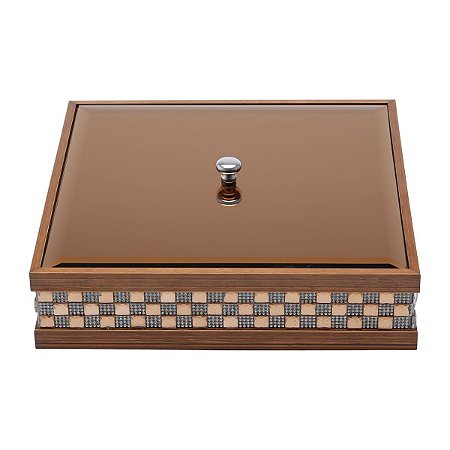 CAIXA DE MADEIRA COM TAMPA BISOTÊ DIAMOND MARROM 26X26X6cm