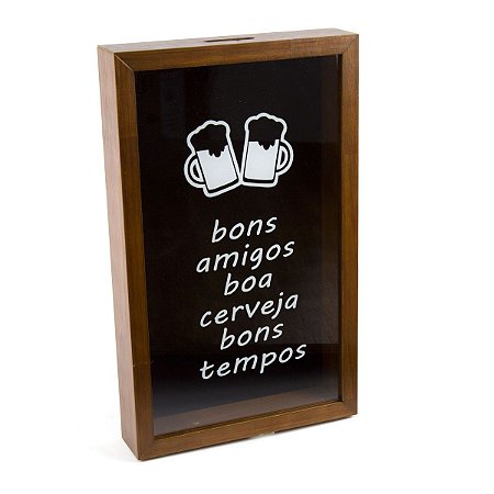 QUADRO PORTA TAMPA DE CERVEJA DE MADEIRA