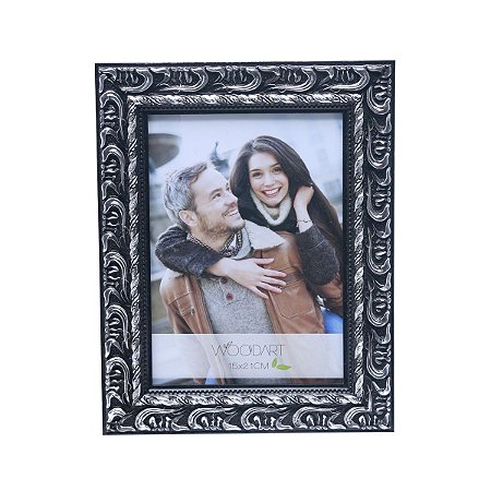 PORTA RETRATO ELEGANCE PRETO E PRATA 13X18
