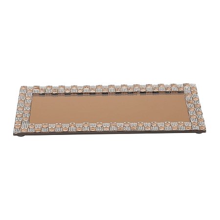 SUPORTE C/ESPELHO DOURADO E DECORAÇÃO EM ACRÍLICO 28X13CM
