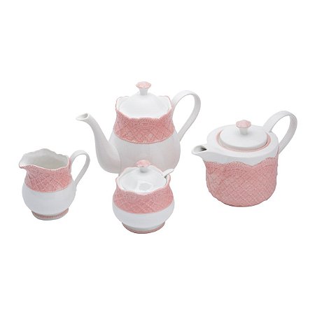 CJ 4PC P/CHÁ DE PORCELANA GIVEMY ROSA CLARO 850ML