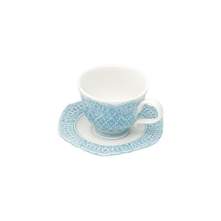CJ 6 PC XÍCARA DE CAFÉ C/PÍRES DE PORCELANA GIVEMY AZUL