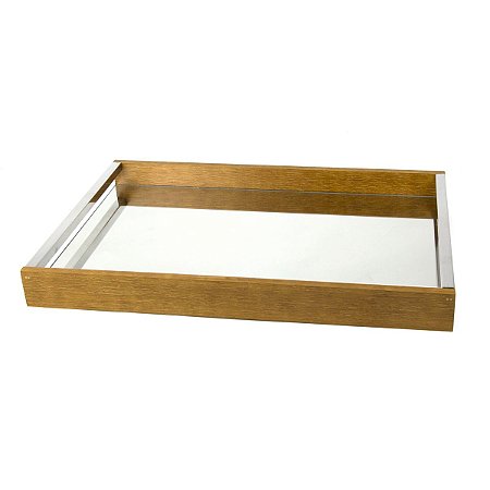 BANDEJA DE MADEIRA COM ESPELHO NATURALS 60X35X4,5cm