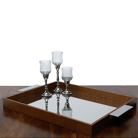 BANDEJA DE MADEIRA COM ESPELHO NATURALS 50X40X4,5cm