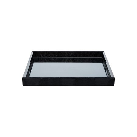 BANDEJA DE MADEIRA COM ESPELHO NATURALS PRETO 40X30X5 cm