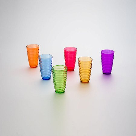 JG 6 COPOS DE VIDRO SODO-CALCICO CIRCLE COLORIDO 470ML