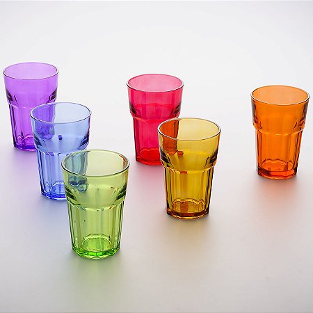 JG 6 COPOS DE VIDRO ELEGANTE COLORIDO 400ML