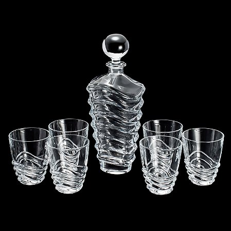 CJ 7 PCS WHISKY DE CRISTAL ECOLÓGICO 1 GARRAFA E 6 COPOS