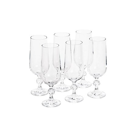 CJ 6 TAÇAS P/CHAMPAGNE DE CRISTAL ECOLÓGICO KLAUDIE 180ML